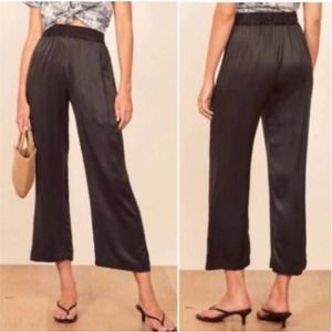 Reformation harland silk black wide leg pull on pants